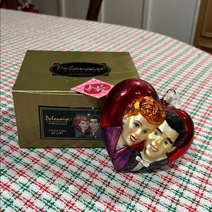 Kurt Adler I Love Lucy Heart Ornament - Red and Gold